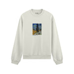 Road with Cypress and Star Oversize Sweatshirt – Beyaz