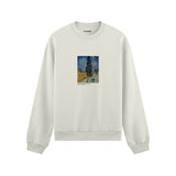 Road with Cypress and Star Oversize Sweatshirt – Beyaz