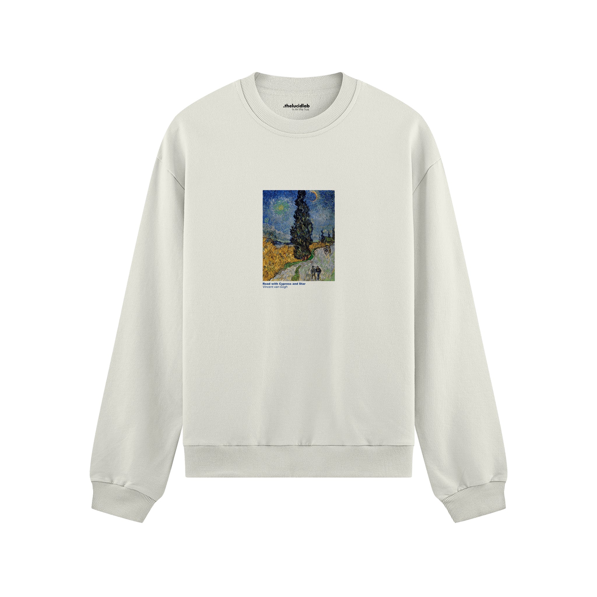 Road with Cypress and Star Oversize Sweatshirt – Beyaz