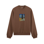 Road with Cypress and Star Oversize Sweatshirt – Kahverengi