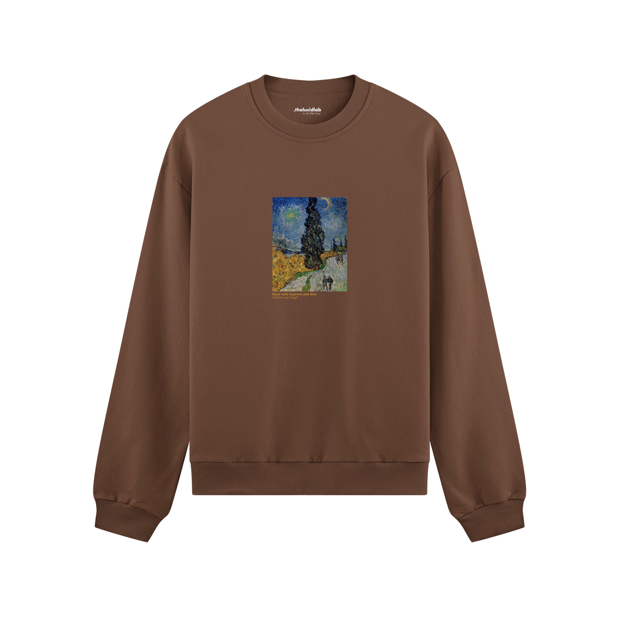 Road with Cypress and Star Oversize Sweatshirt – Kahverengi