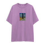 Road with Cypress and Star Oversize Tişört – Lila