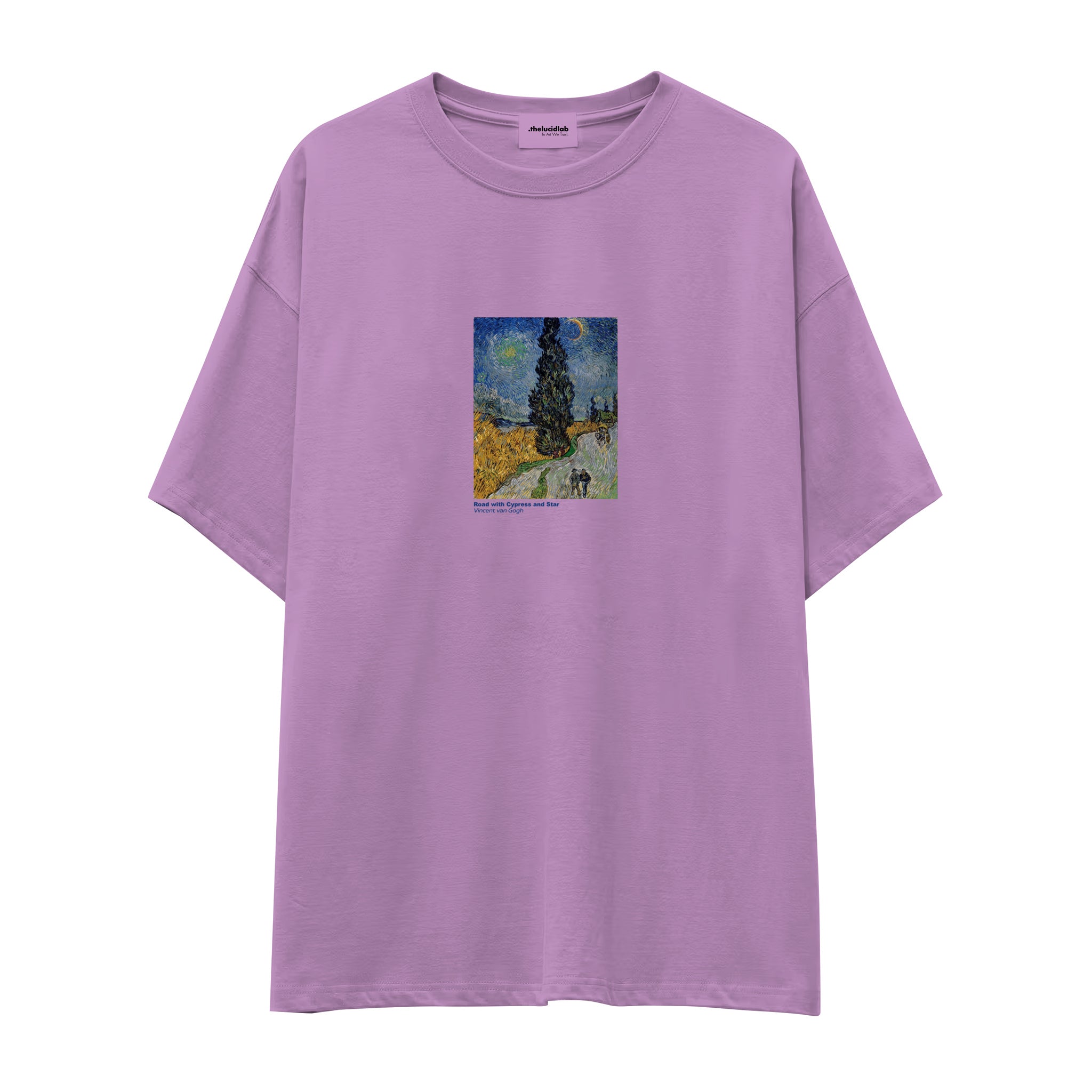 Road with Cypress and Star Oversize Tişört – Lila
