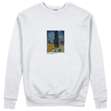 Road with Cypress and Star Sweatshirt – Beyaz