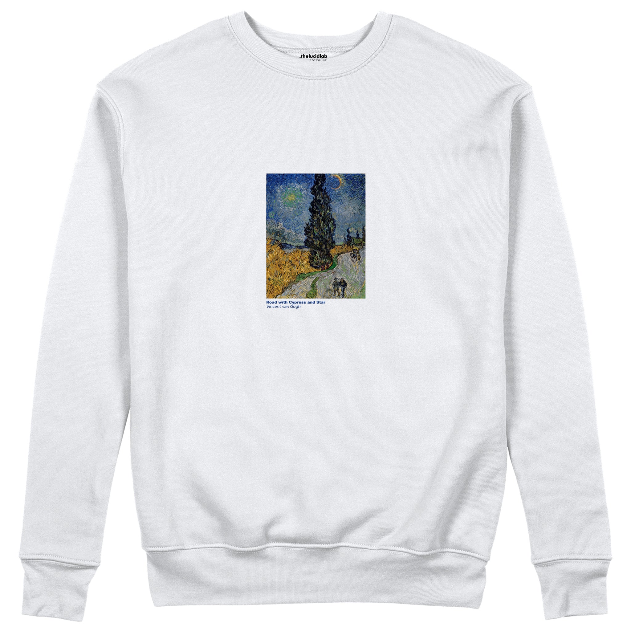 Road with Cypress and Star Sweatshirt – Beyaz