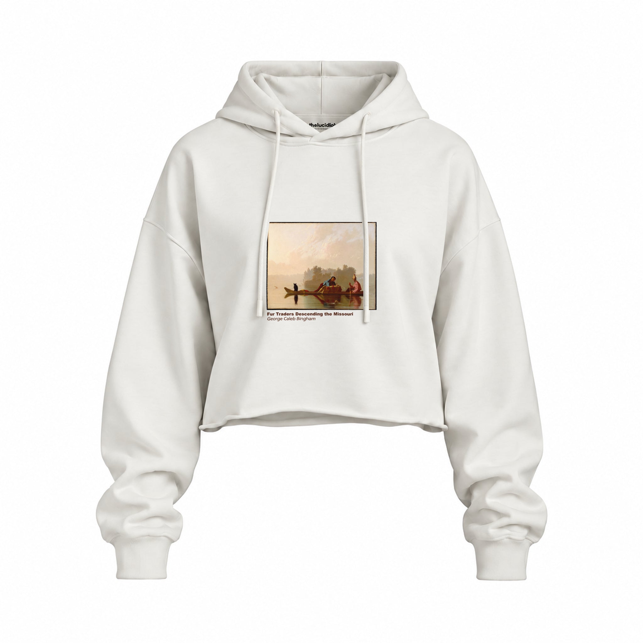 Fur Traders Descending the Missouri Oversize Crop Hoodie – Beyaz