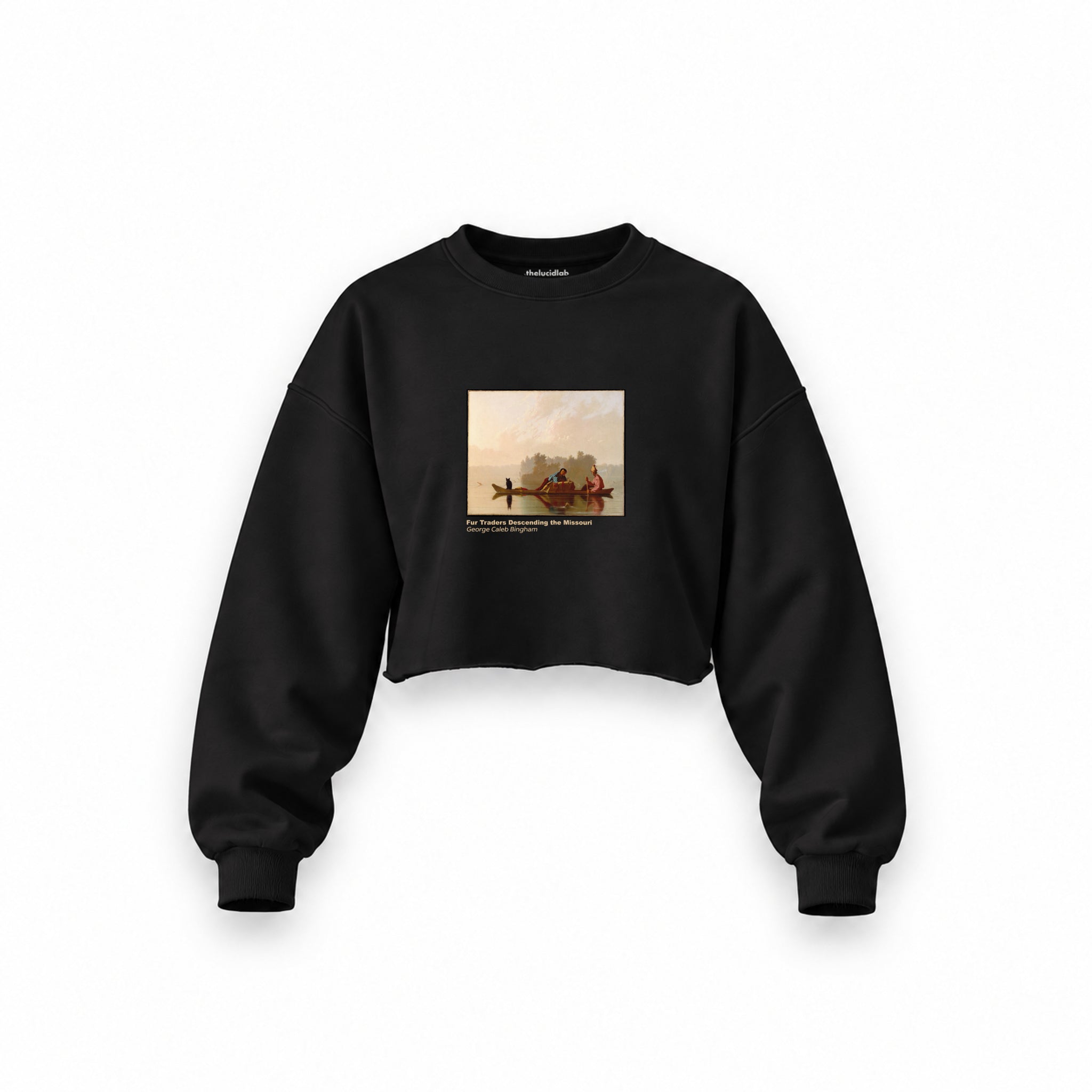 Fur Traders Descending the Missouri Oversize Crop Sweatshirt – Siyah
