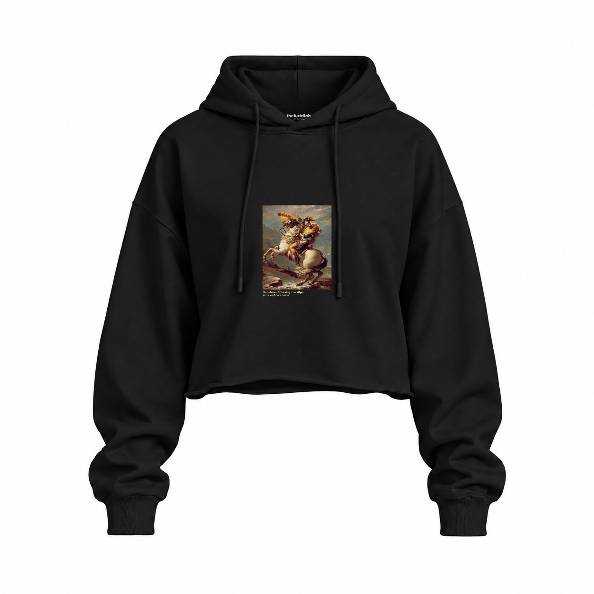 Napoleon Crossing the Alps Oversize Crop Hoodie – Siyah