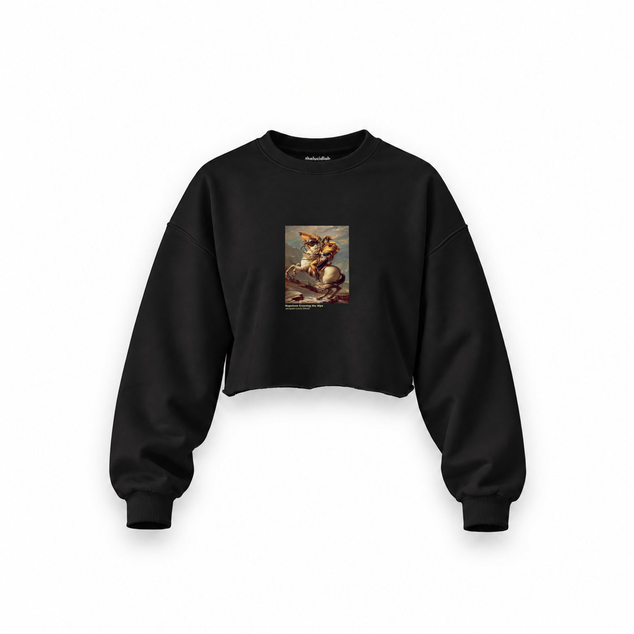 Napoleon Crossing the Alps Oversize Crop Sweatshirt – Siyah