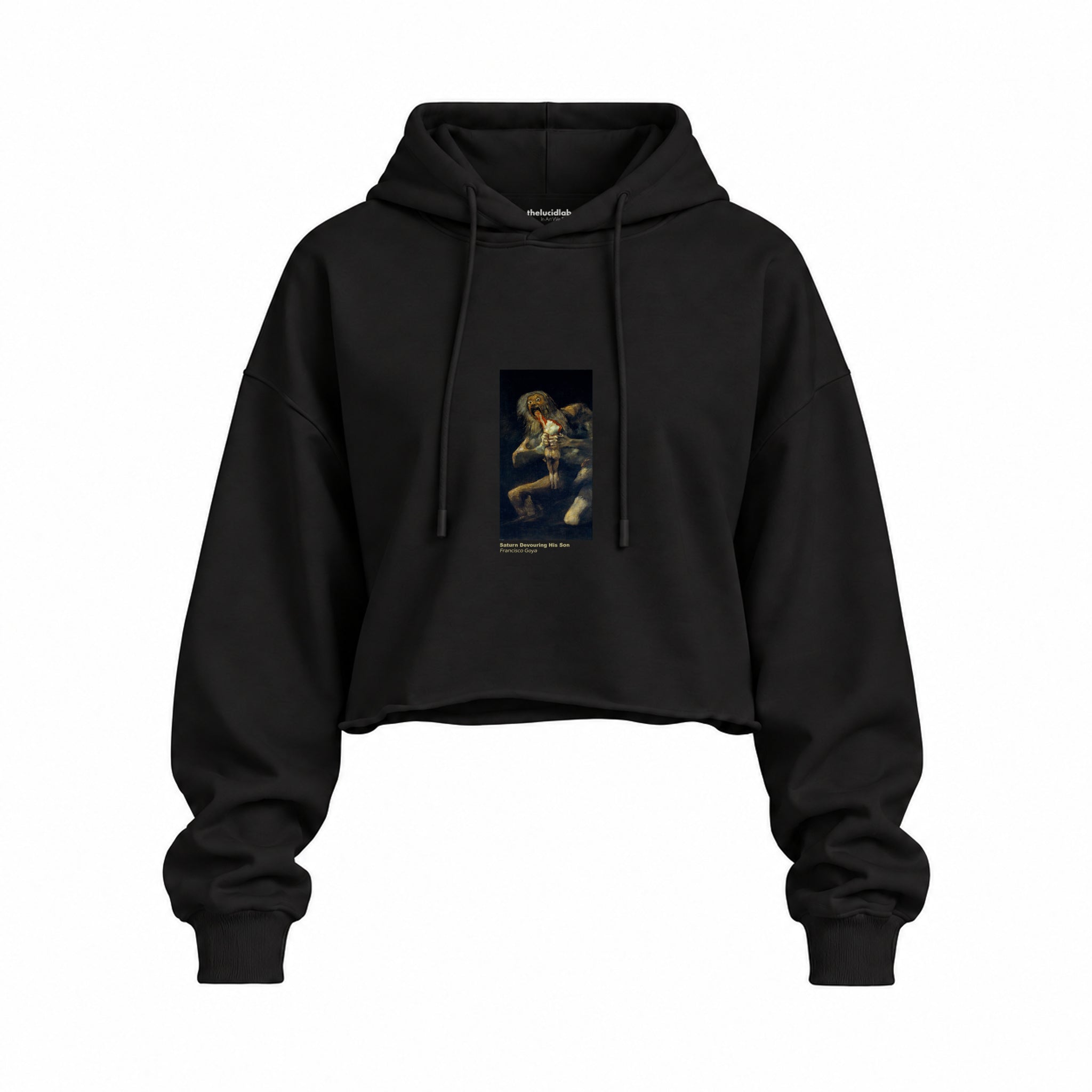 Saturn Devouring His Son Oversize Crop Hoodie – Siyah
