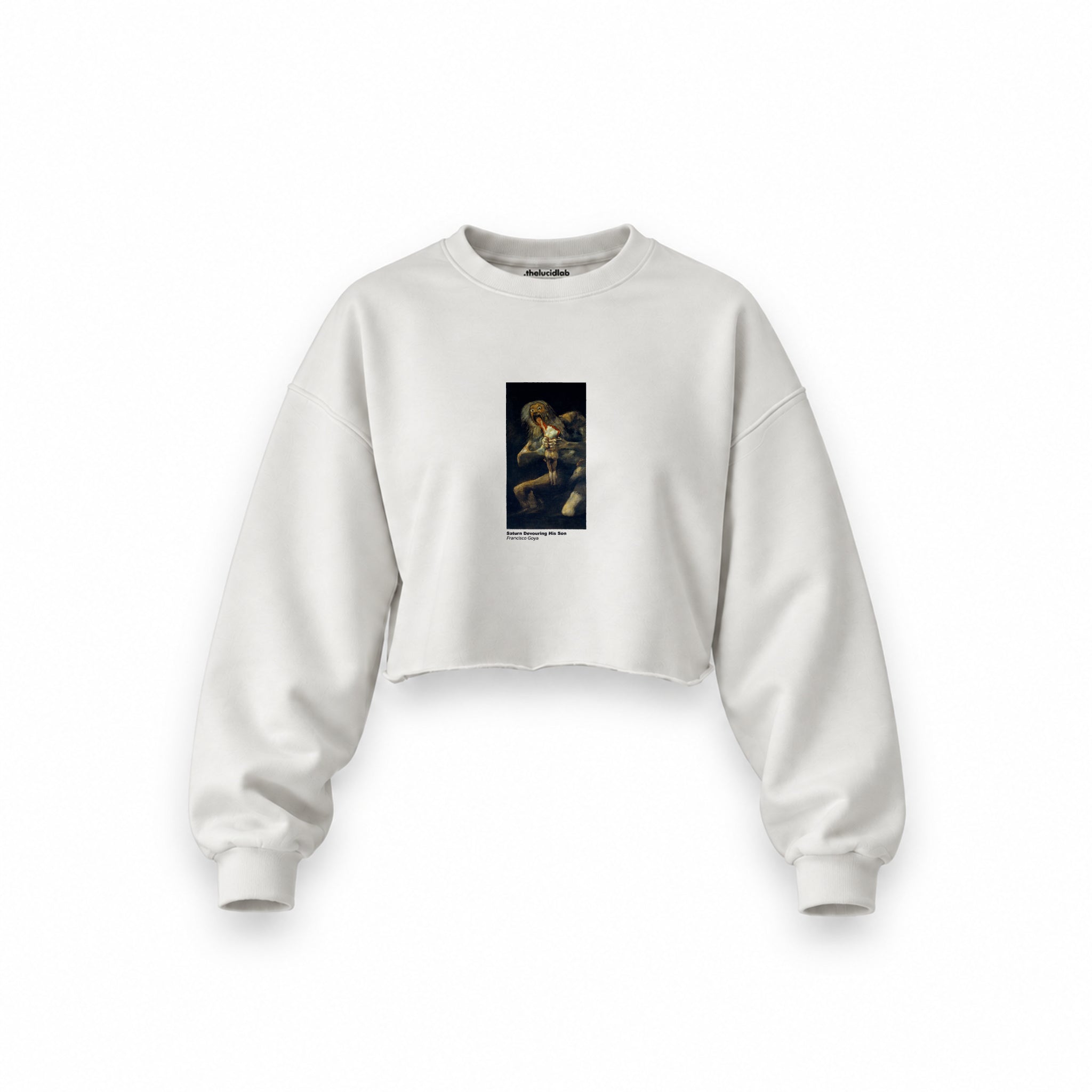 Saturn Devouring His Son Oversize Crop Sweatshirt – Beyaz