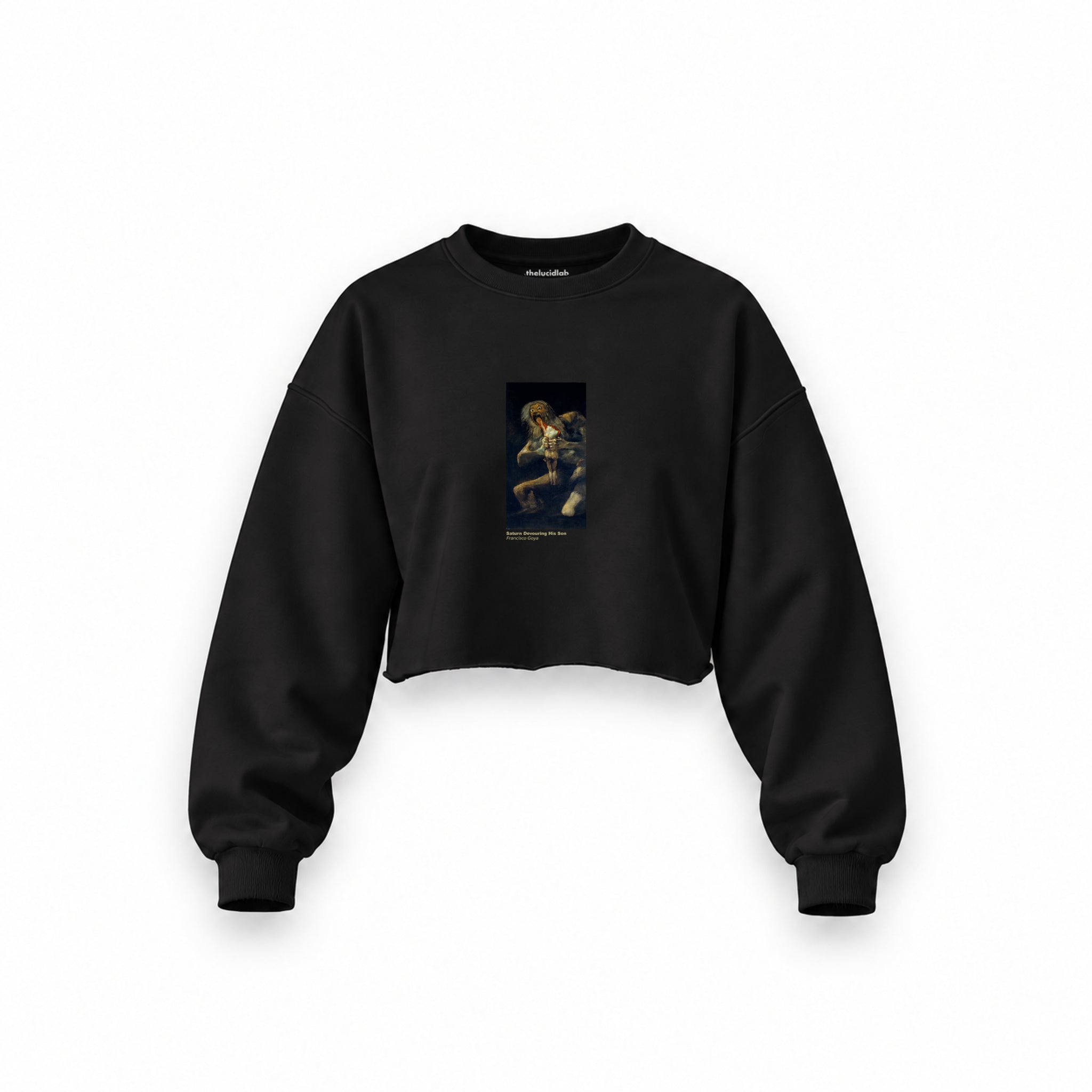 Saturn Devouring His Son Oversize Crop Sweatshirt – Siyah