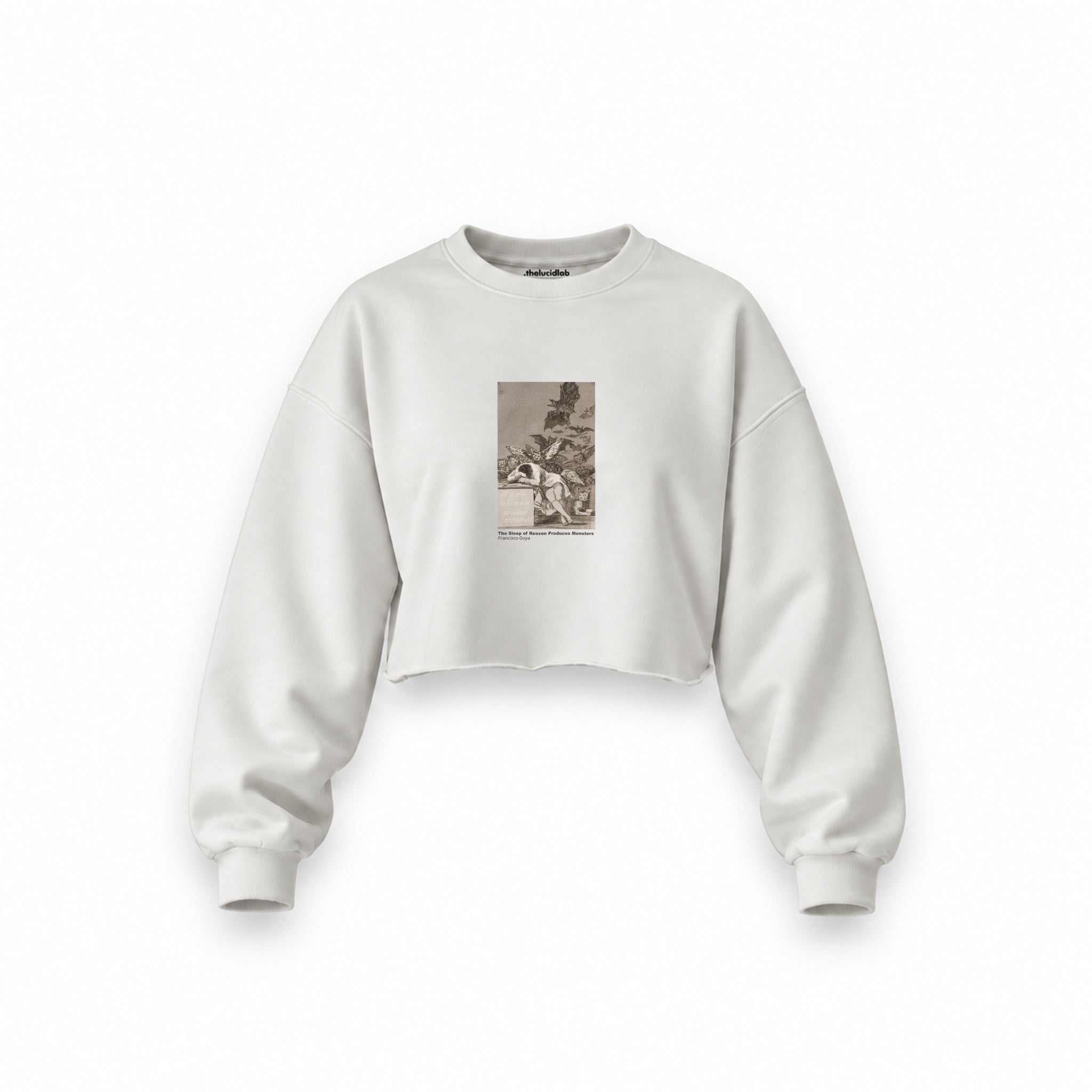 The Sleep of Reason Produces Monsters Oversize Crop Sweatshirt – Beyaz