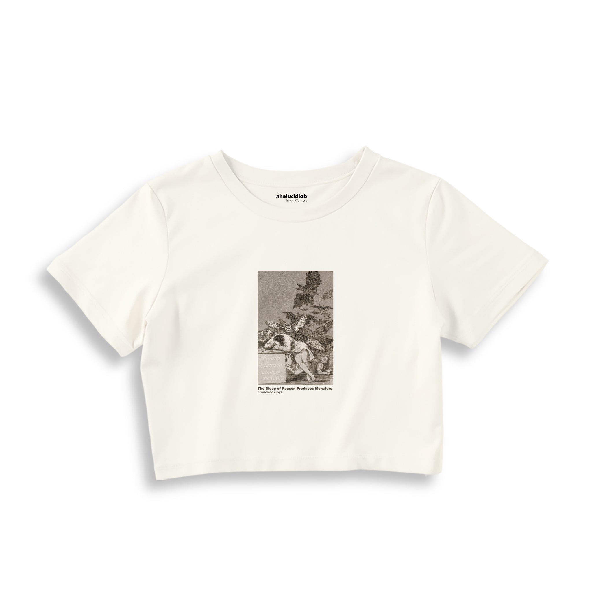 The Sleep of Reason Produces Monsters Crop Tişört – Ekru