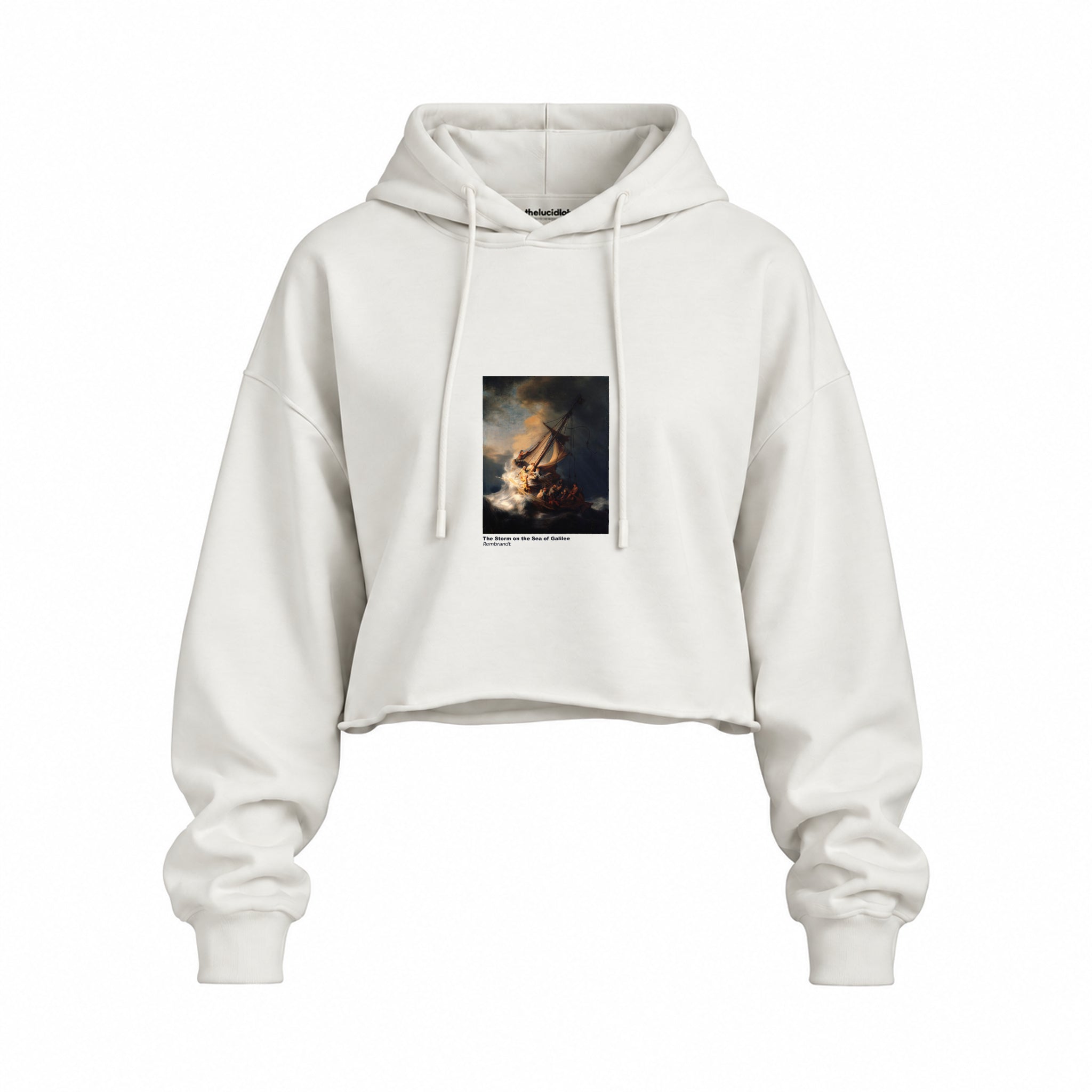The Storm on the Sea of Galilee Oversize Crop Hoodie – Beyaz