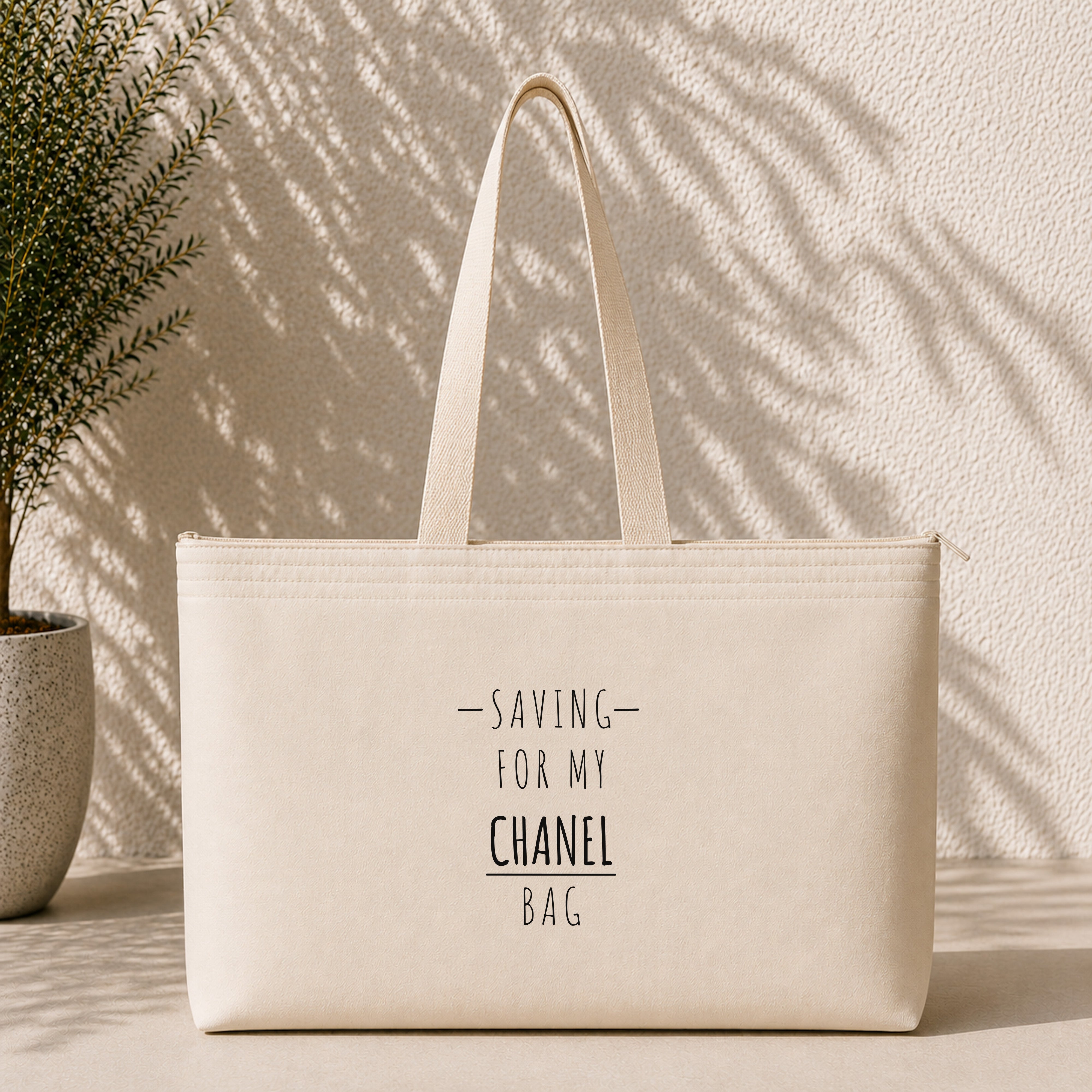 Saving For My Chanel Bag Weekend Tote Bag – baskılı kanvas bez çanta