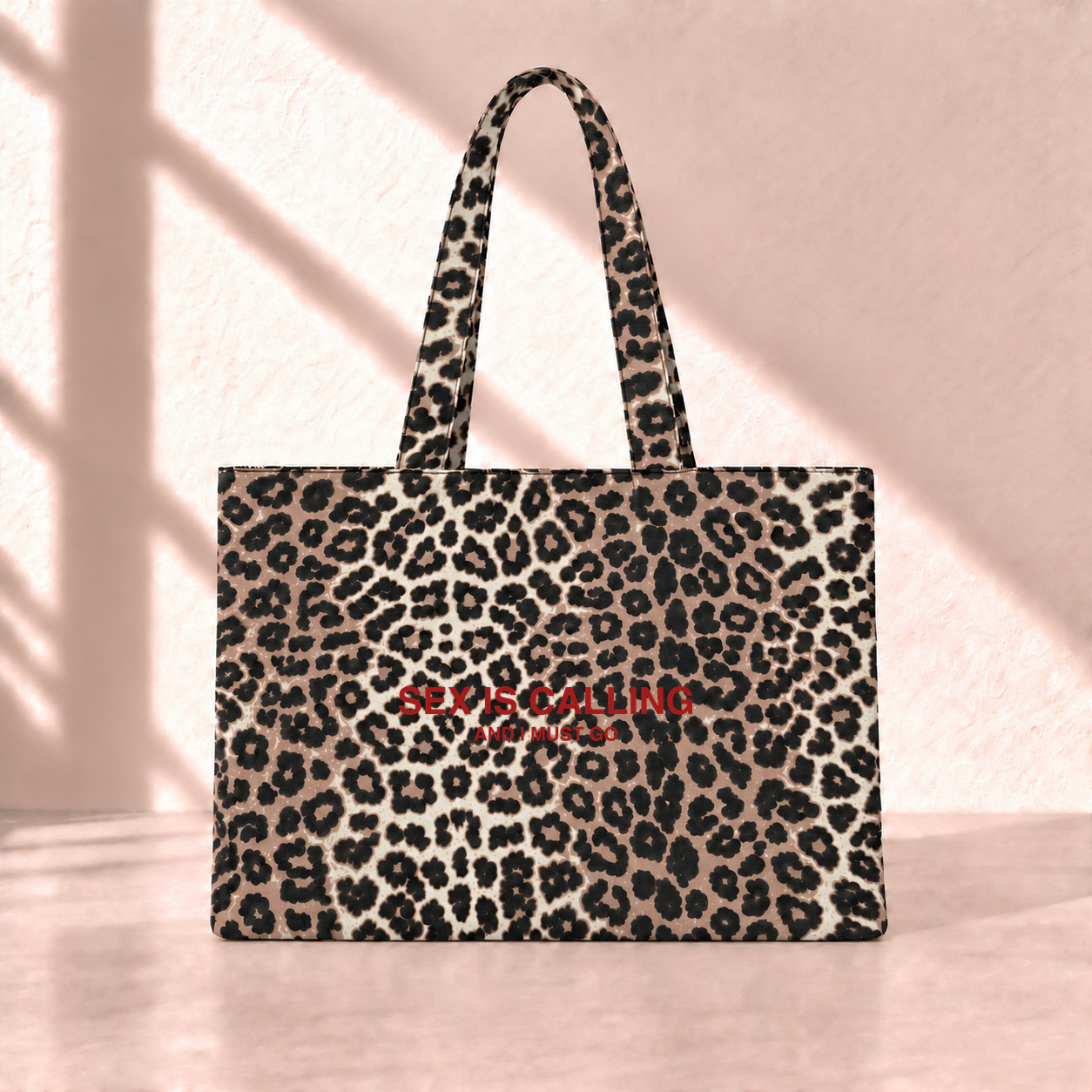Sex Is Calling Leopard Tote Bag Kirmizi yazı