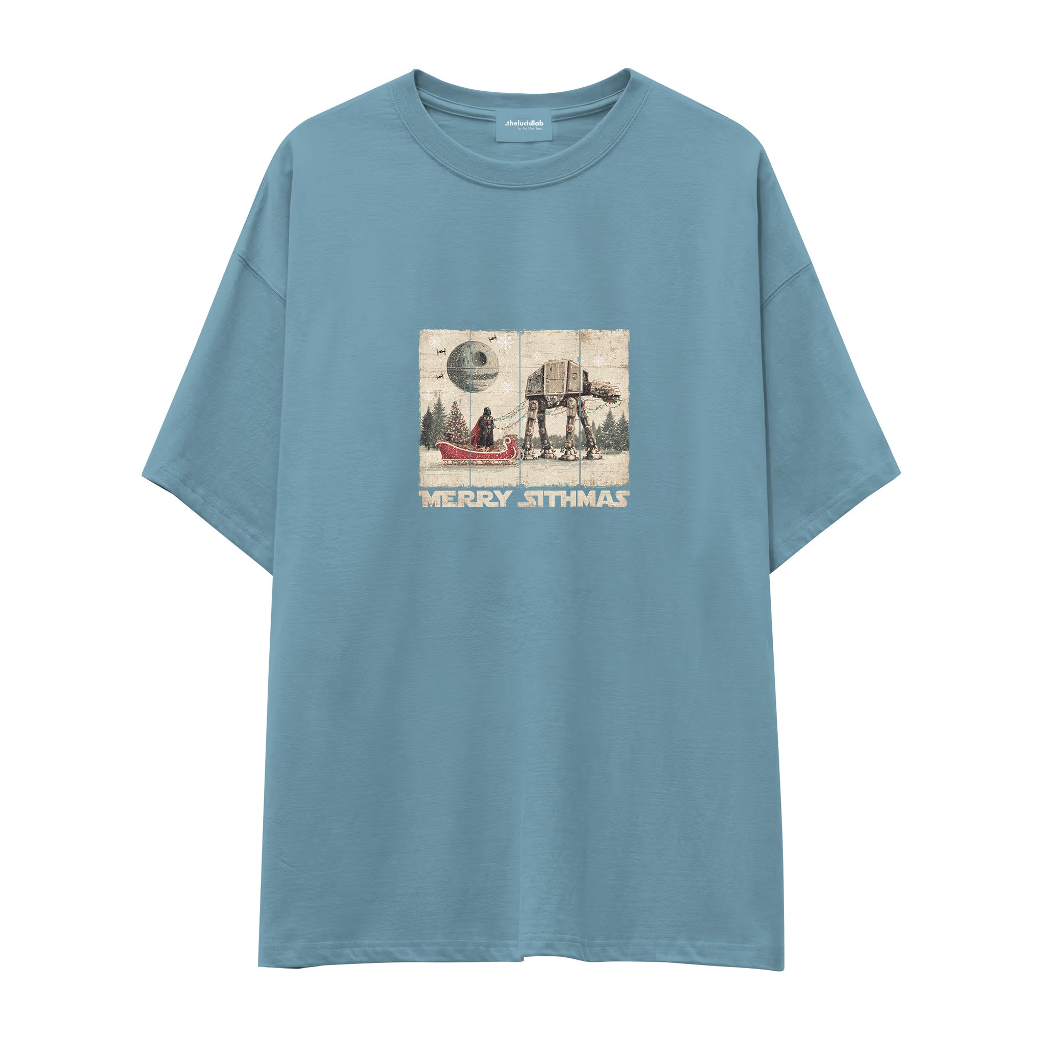 Star Wars Merry Sithmas Vintage Oversize Tişört Çelik Mavi Ön