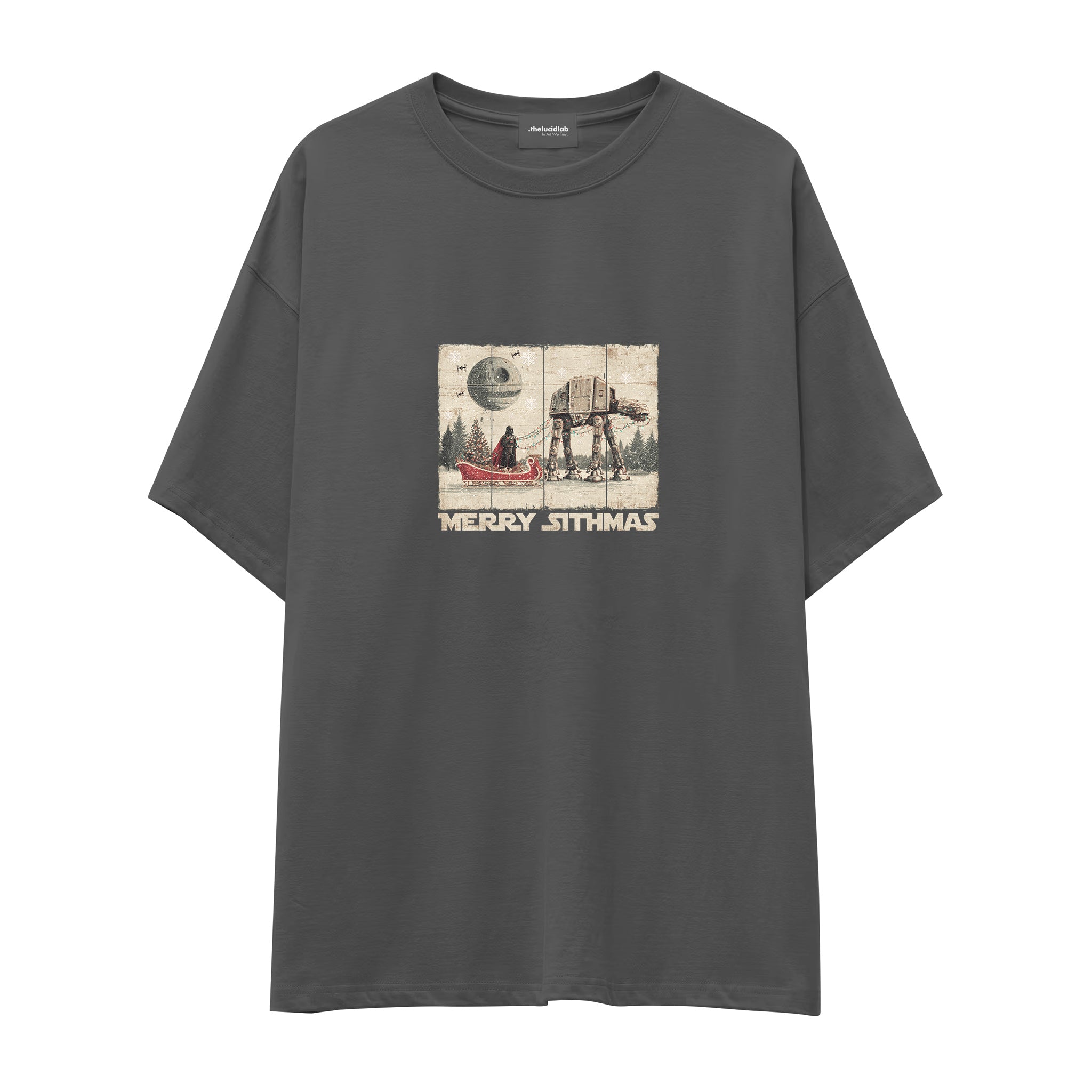Star Wars Merry Sithmas Vintage Oversize Tişört Antrasit Ön