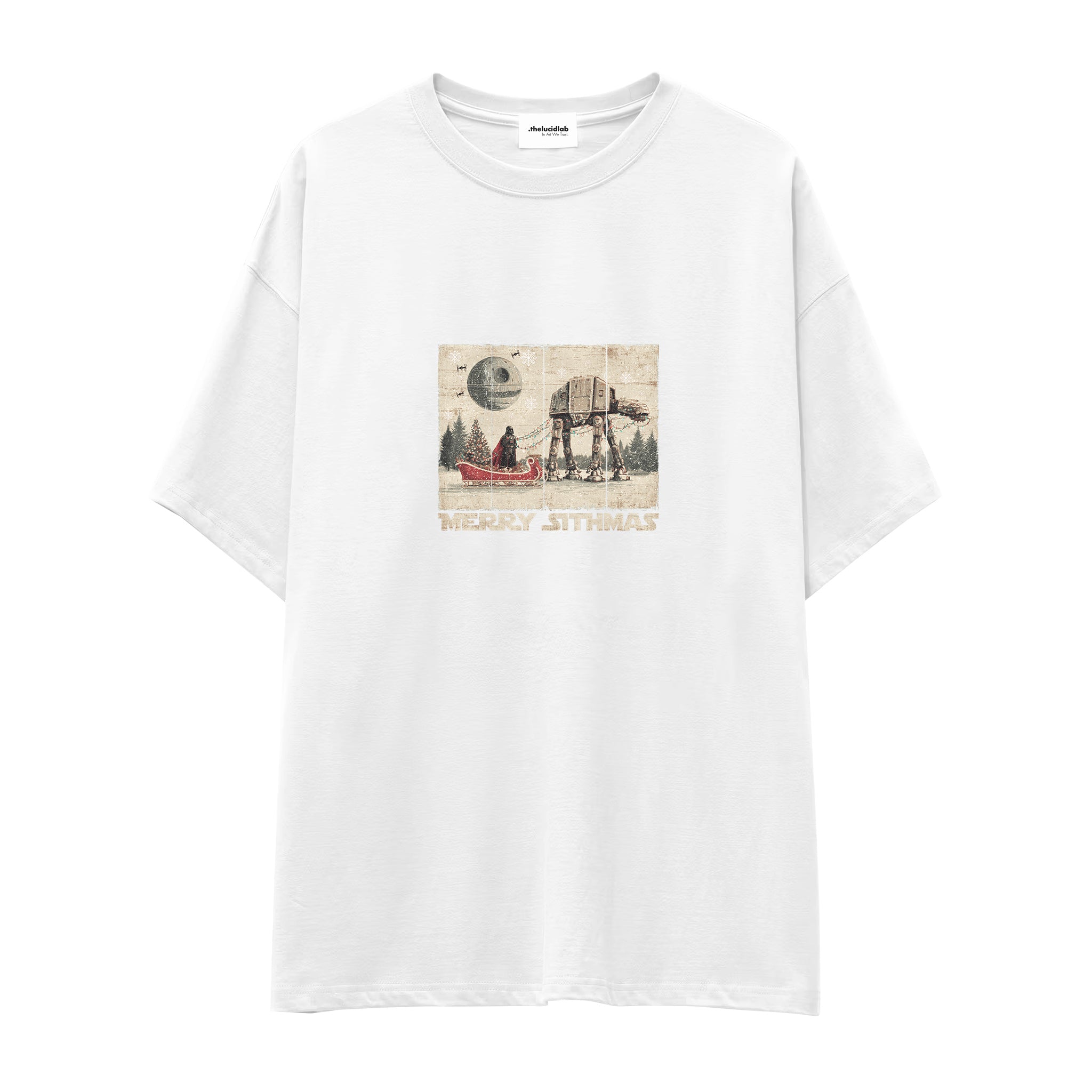 Star Wars Merry Sithmas Vintage Oversize Tişört Beyaz Ön