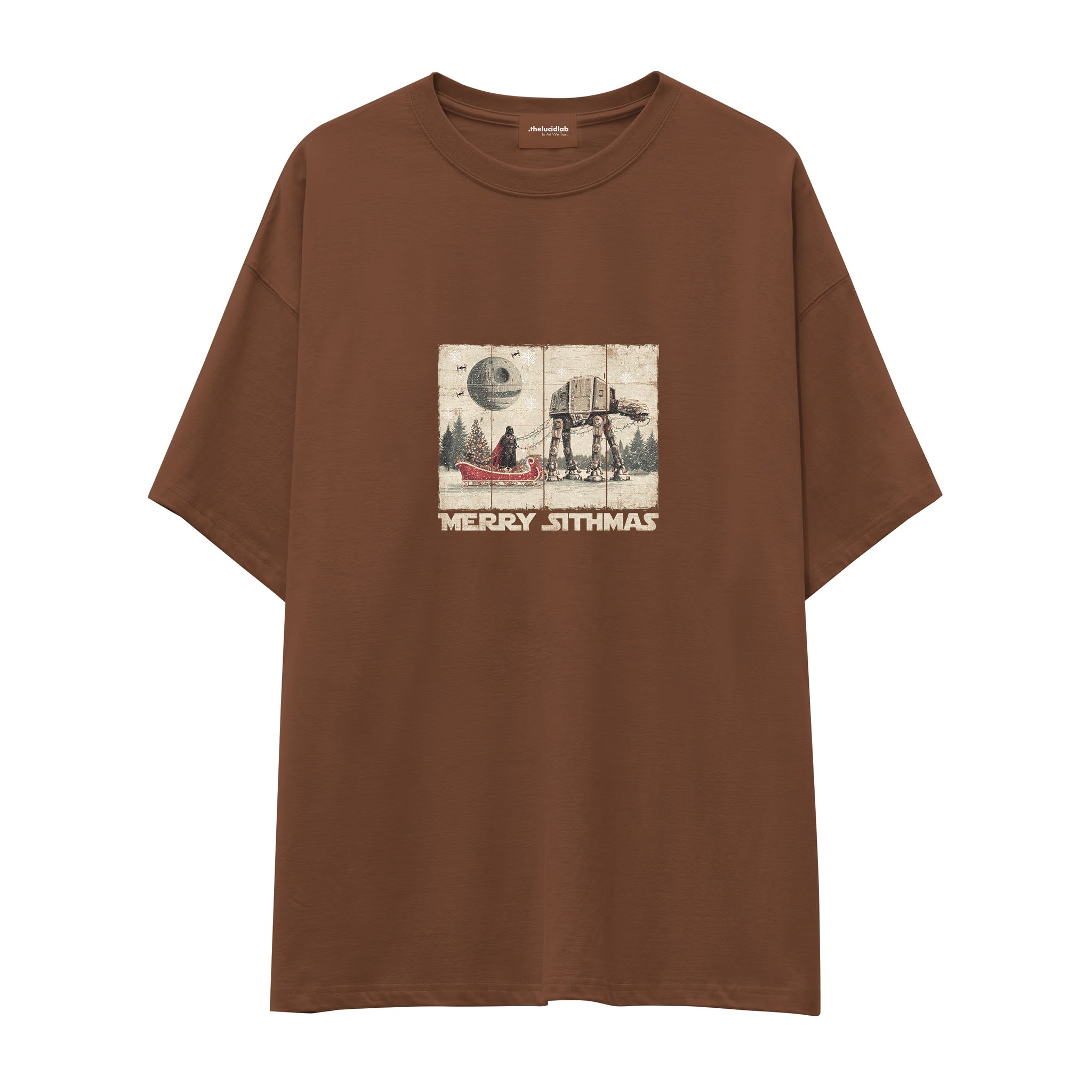 Star Wars Merry Sithmas Vintage Oversize Tişört Kahverengi Ön