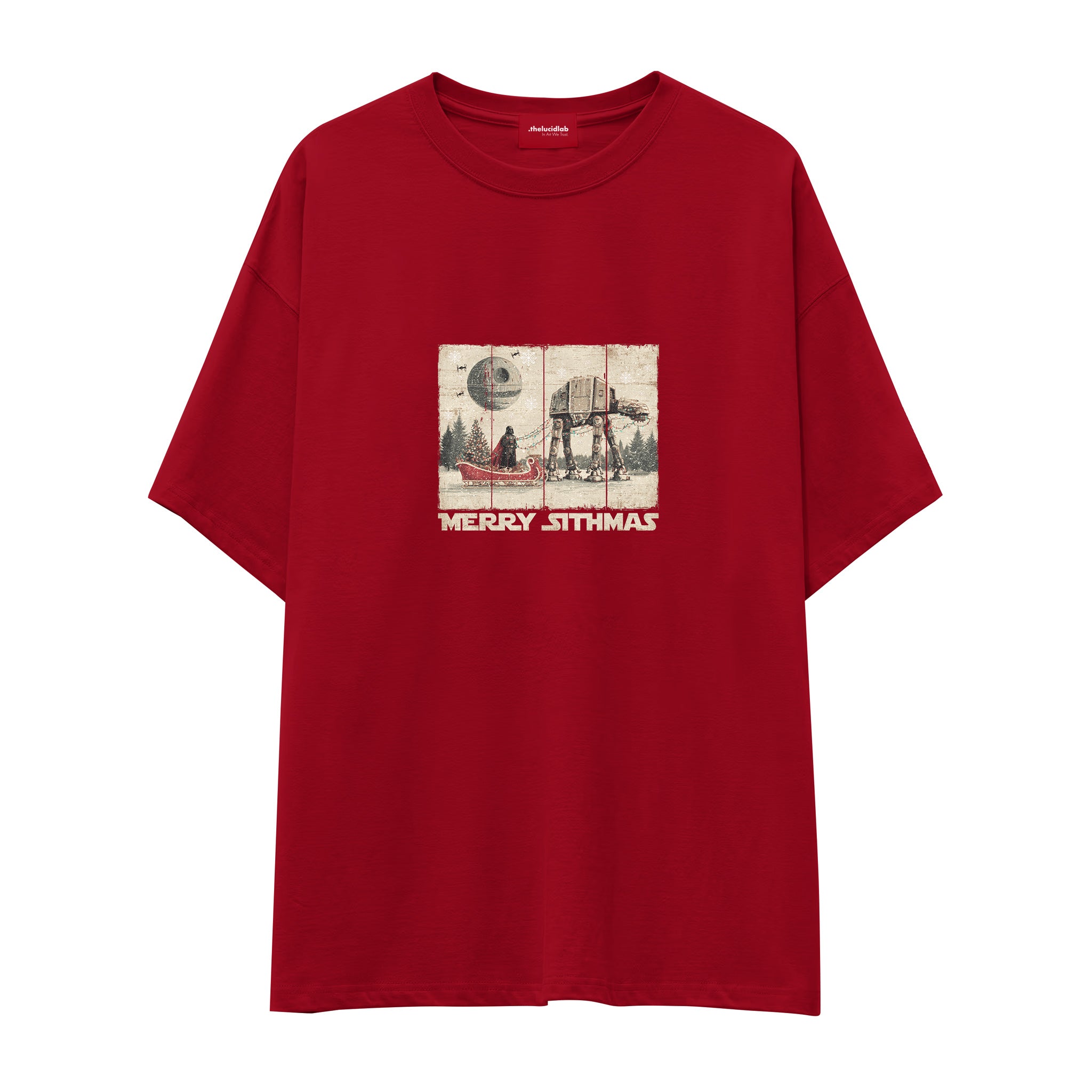 Star Wars Merry Sithmas Vintage Oversize Tişört Kırmızı Ön