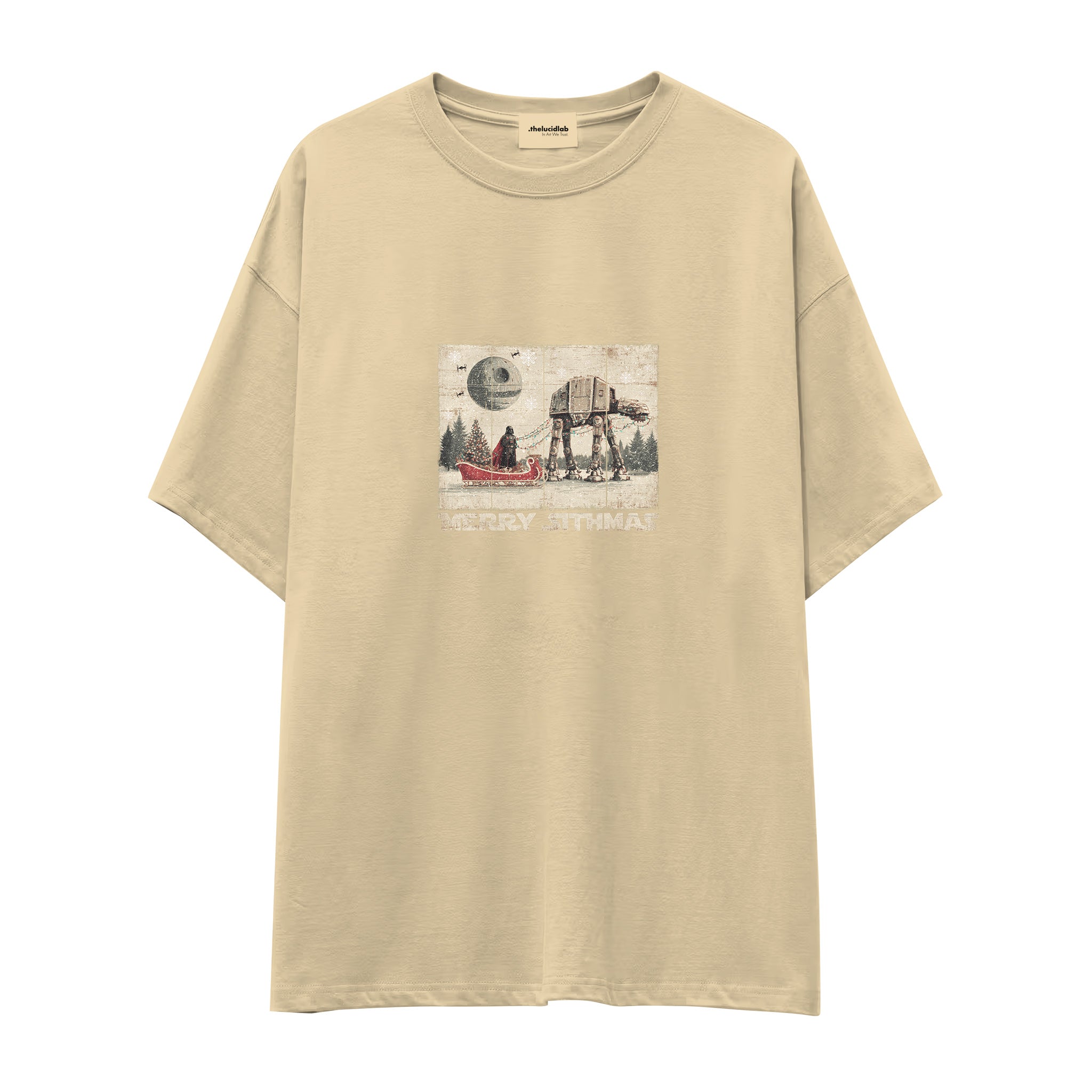 Star Wars Merry Sithmas Vintage Oversize Tişört Krem Ön