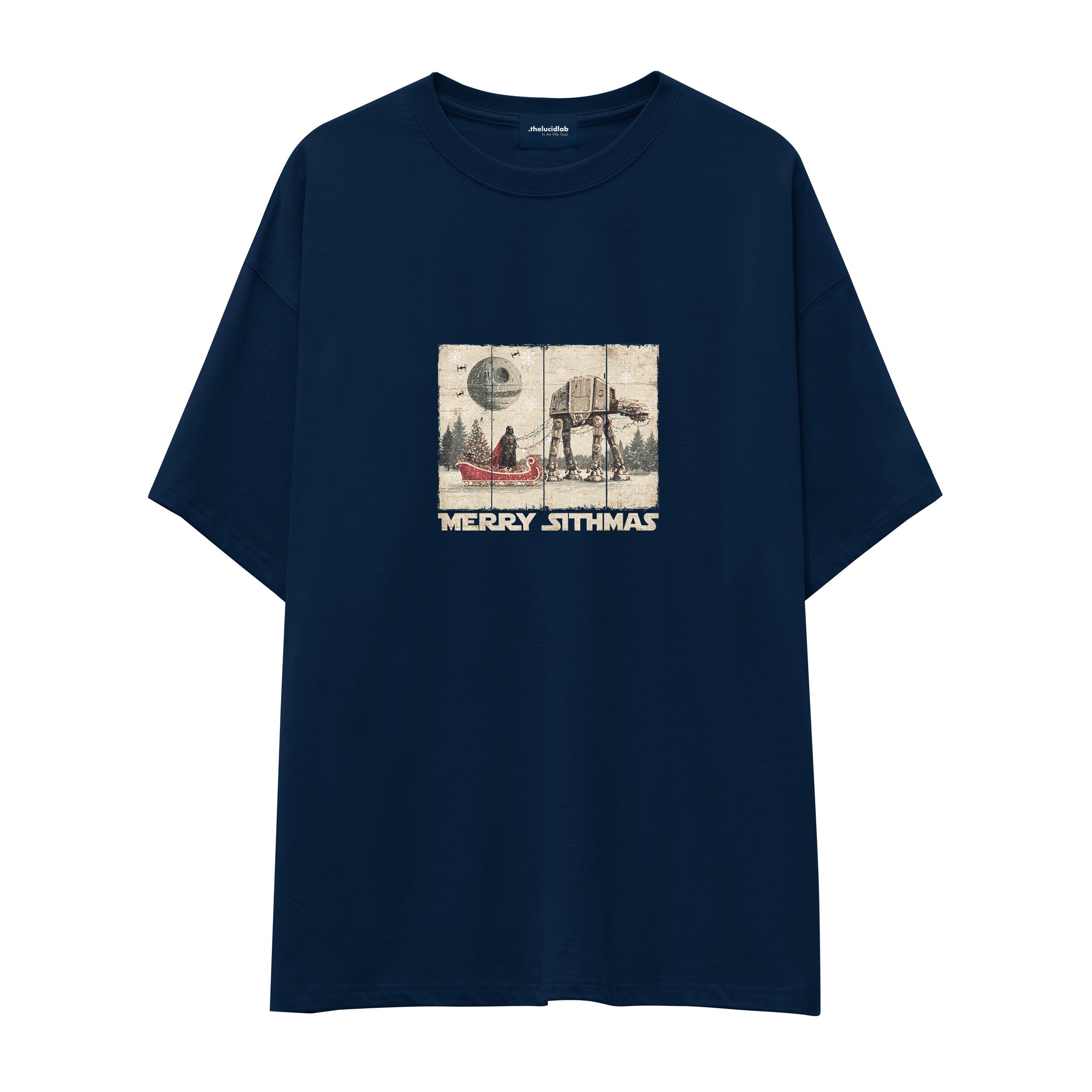 Star Wars Merry Sithmas Vintage Oversize Tişört Lacivert Ön