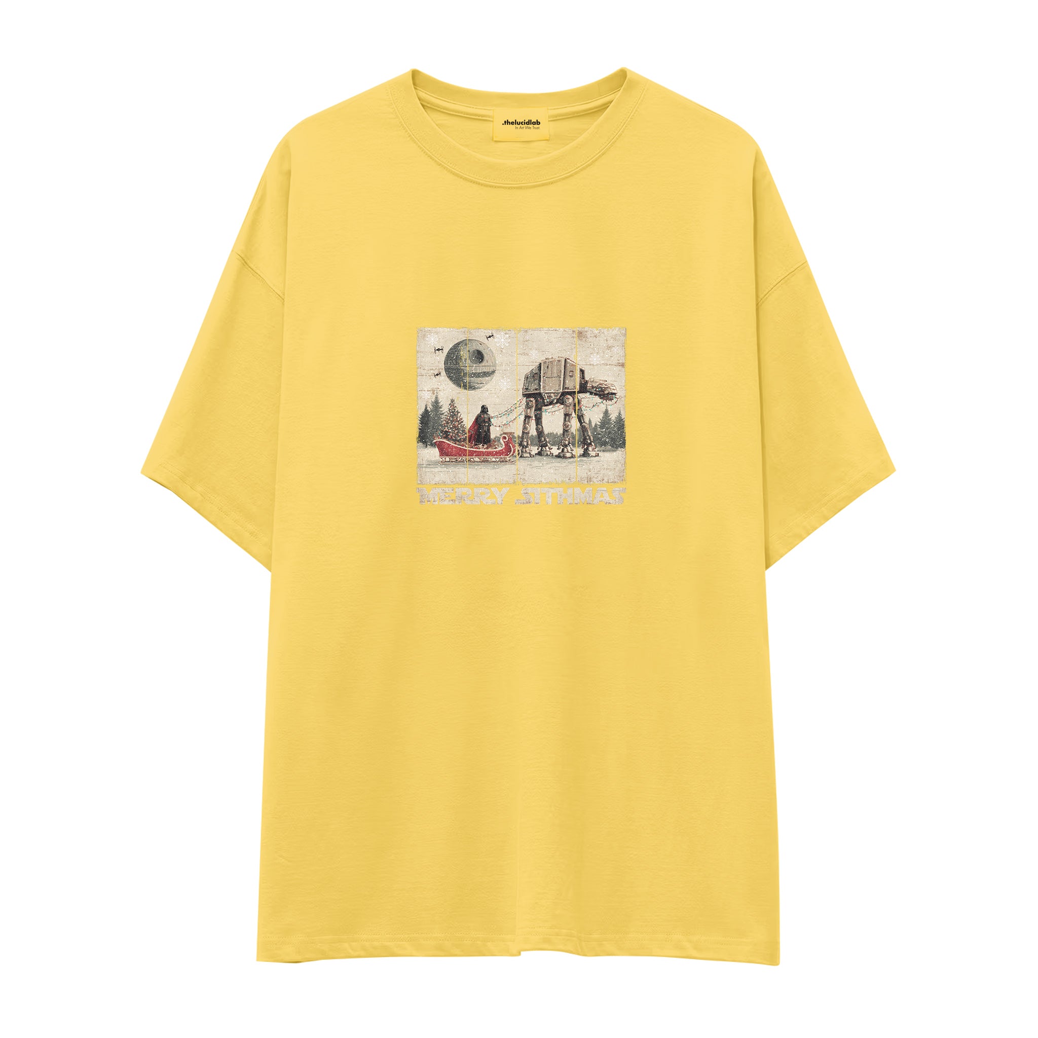 Star Wars Merry Sithmas Vintage Oversize Tişört Sarı Ön