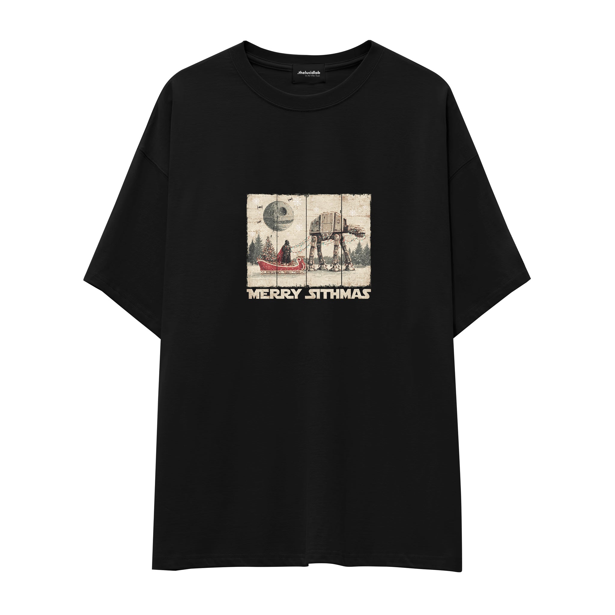 Star Wars Merry Sithmas Vintage Oversize Tişört Siyah Ön