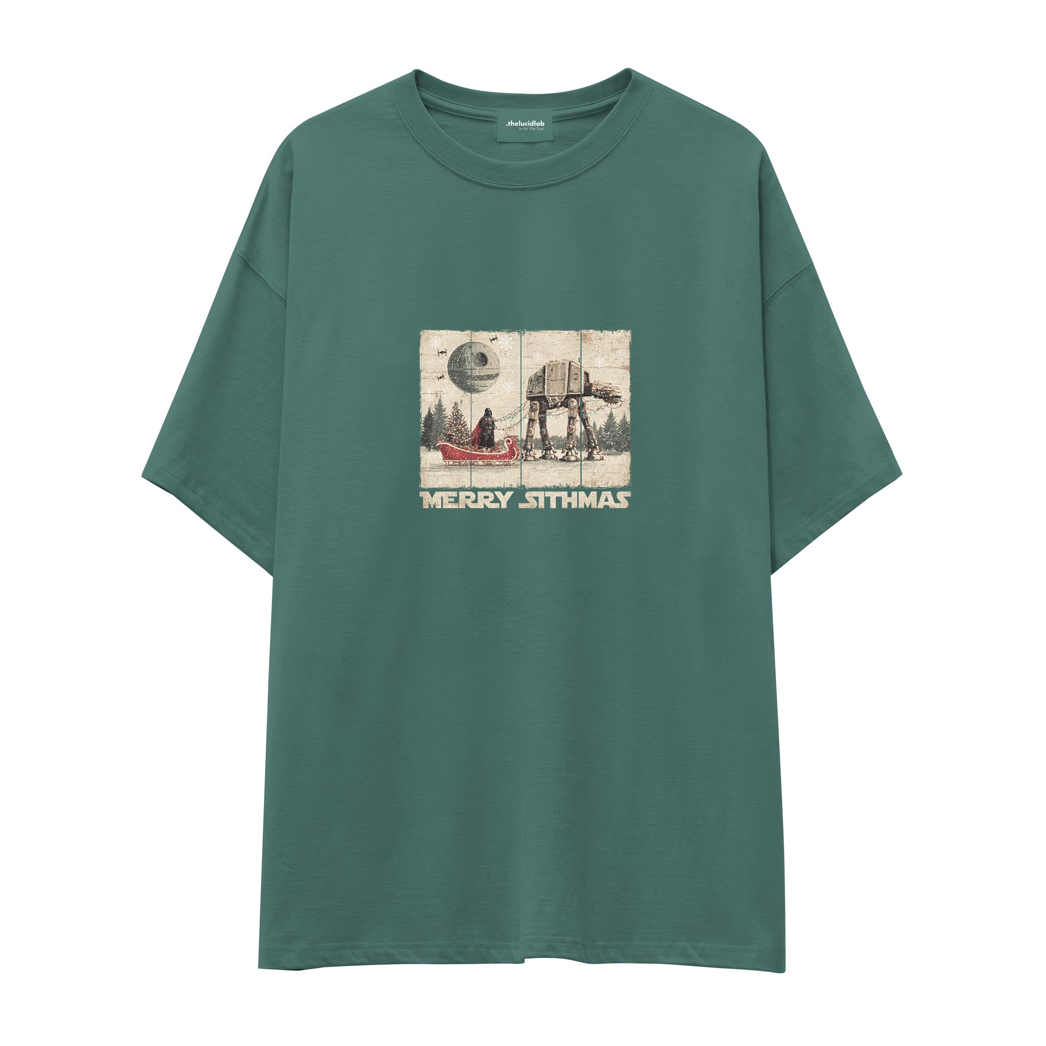 Star Wars Merry Sithmas Vintage Oversize Tişört Yeşil Ön