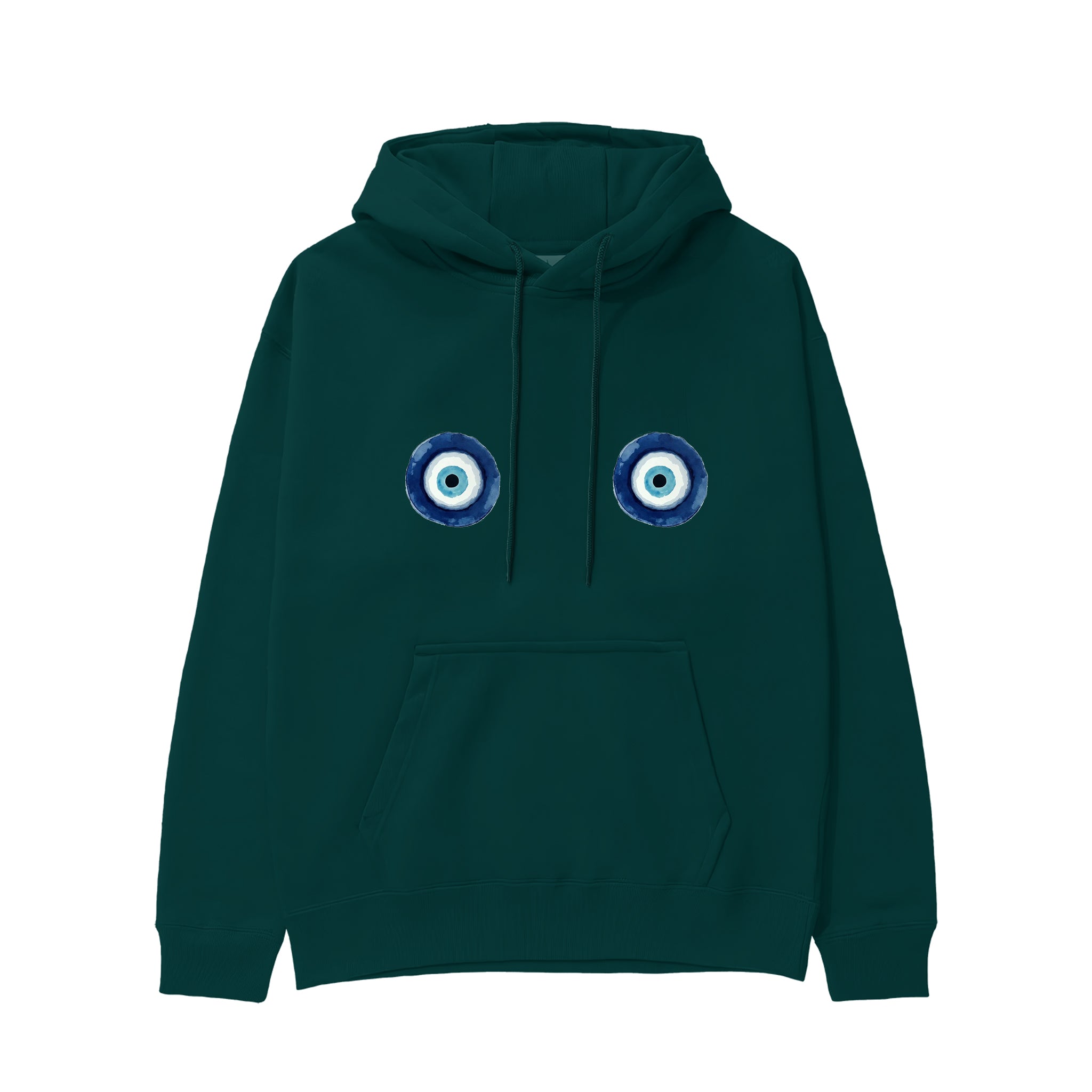 Sulu Boya Nazar Hoodie - Koyu Yeşil - ön görünüm