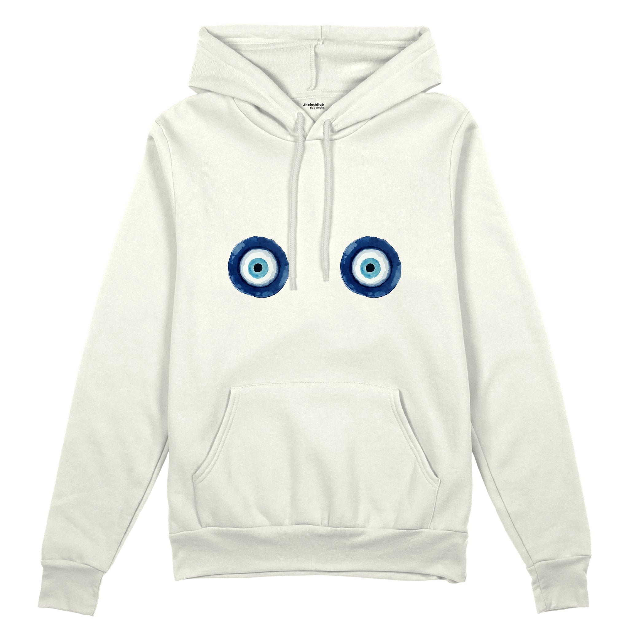 Sulu Boya Nazar Oversize Hoodie - Beyaz - ön görünüm