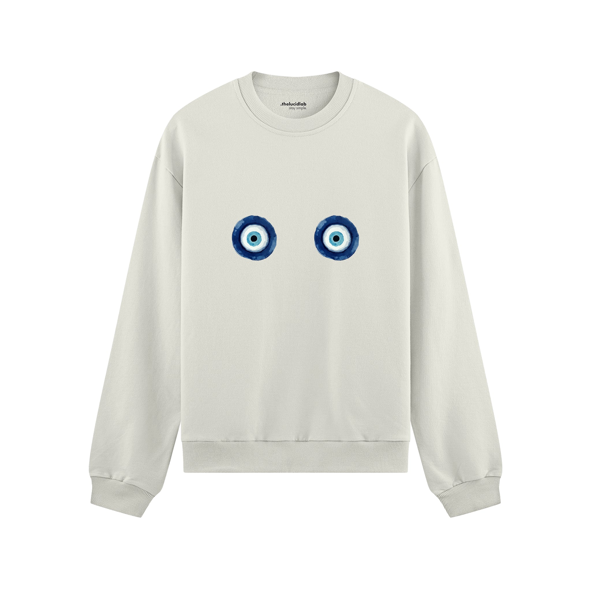 Sulu Boya Nazar Oversize Sweatshirt - Beyaz - ön görünüm