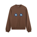 Sulu Boya Nazar Oversize Sweatshirt - Kahverengi - ön görünüm