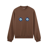 Sulu Boya Nazar Oversize Sweatshirt - Kahverengi - ön görünüm