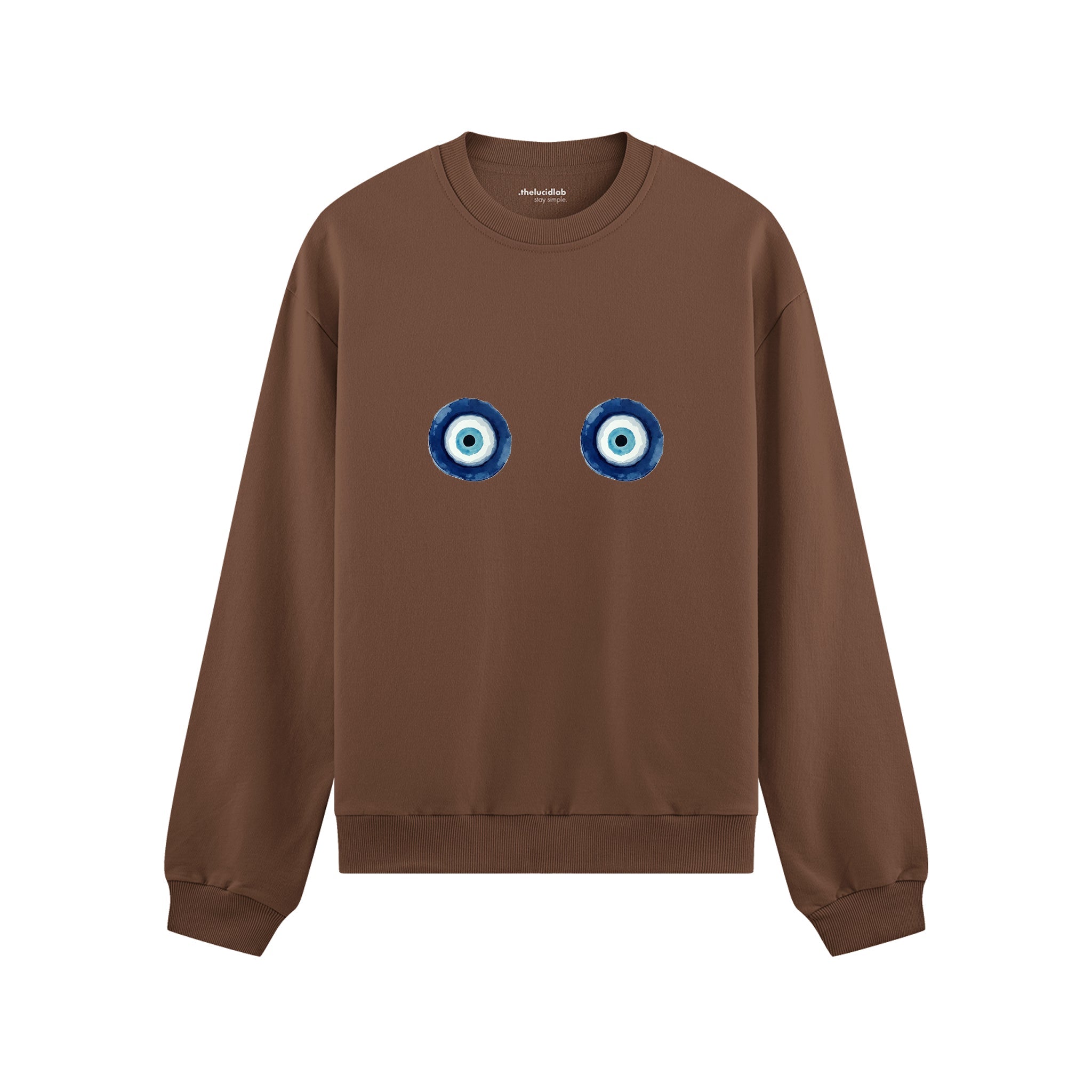Sulu Boya Nazar Oversize Sweatshirt - Kahverengi - ön görünüm
