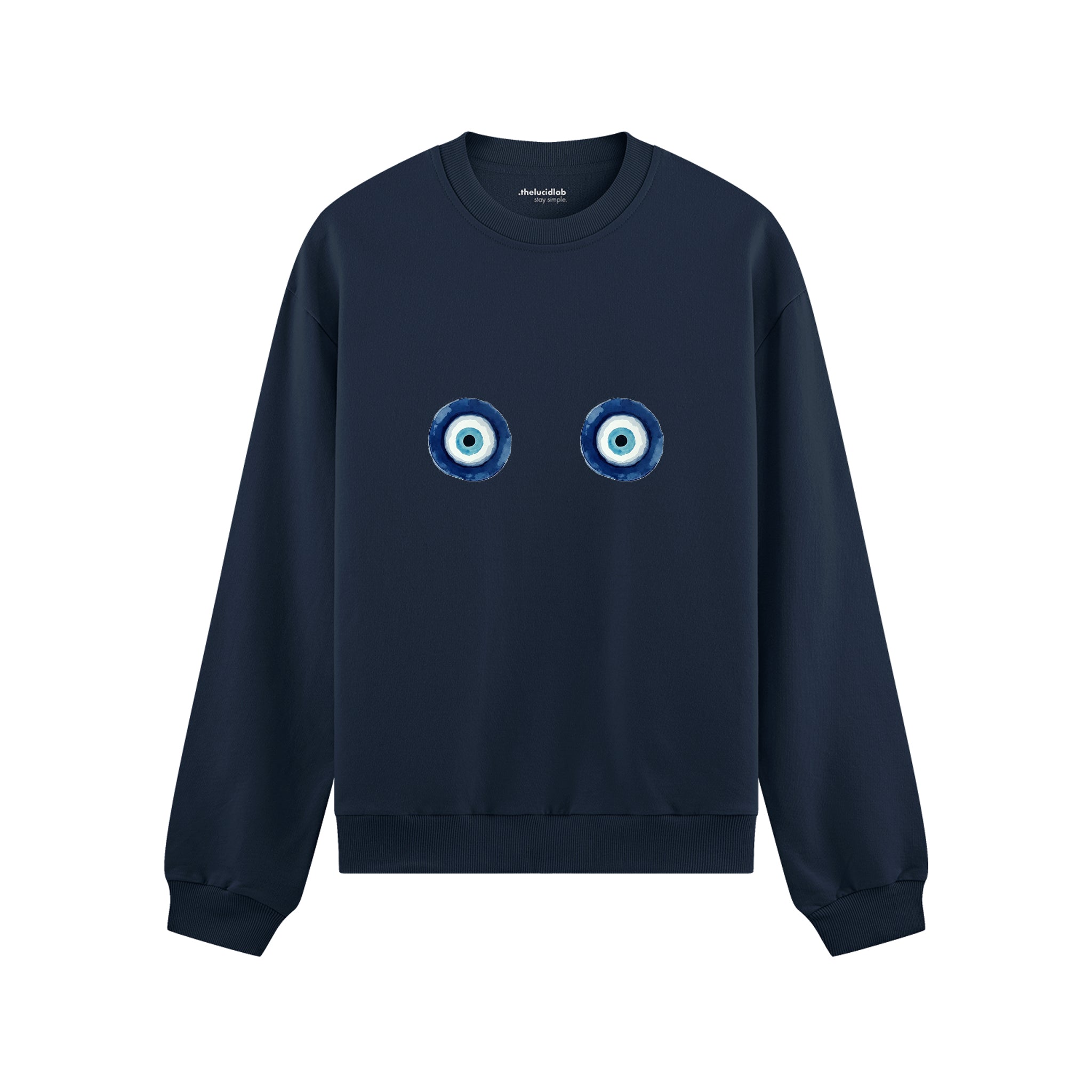 Sulu Boya Nazar Oversize Sweatshirt - Lacivert - ön görünüm