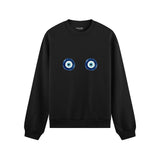 Sulu Boya Nazar Oversize Sweatshirt - Siyah - ön görünüm