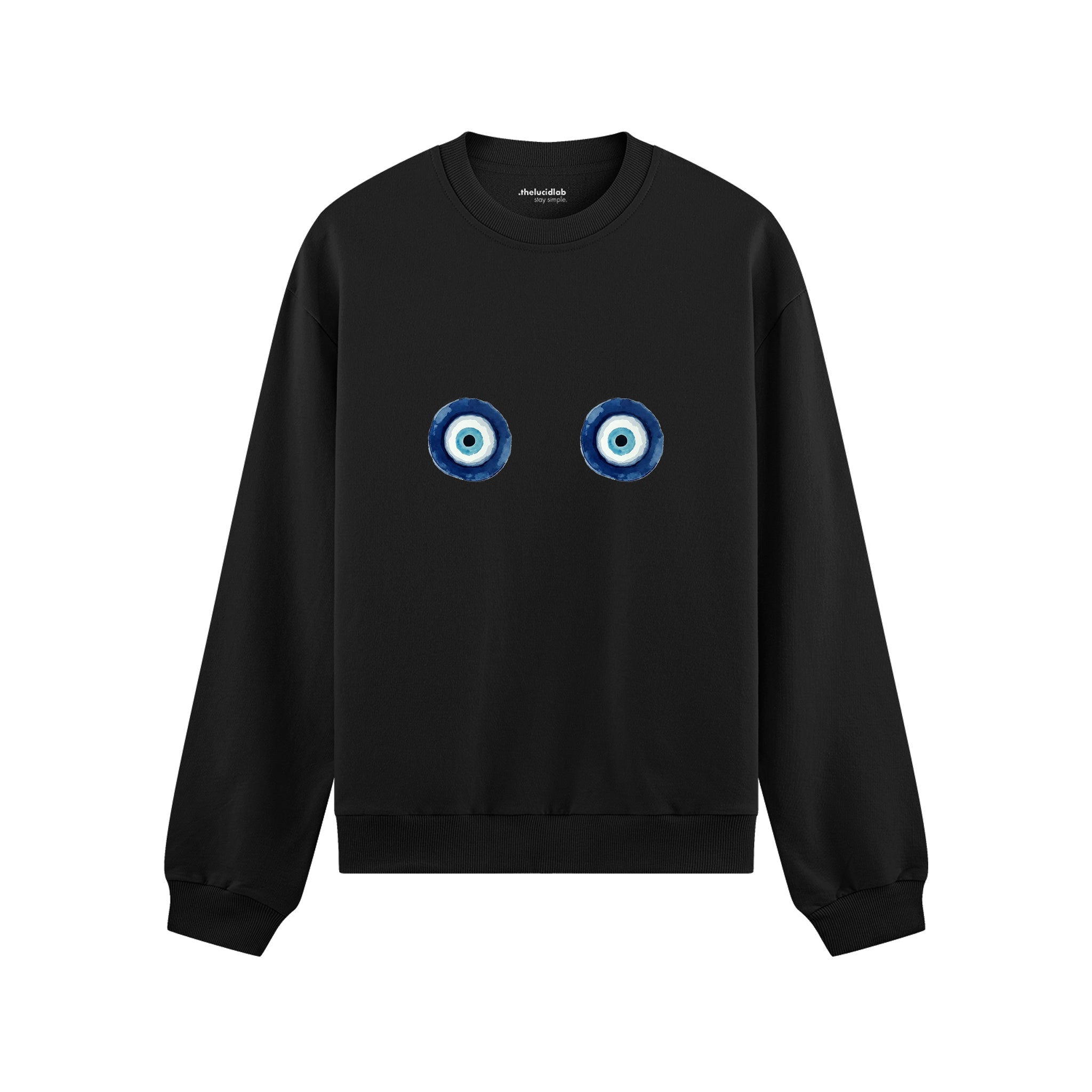 Sulu Boya Nazar Oversize Sweatshirt - Siyah - ön görünüm