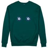 Sulu Boya Nazar Sweatshirt - Koyu Yeşil - ön görünüm
