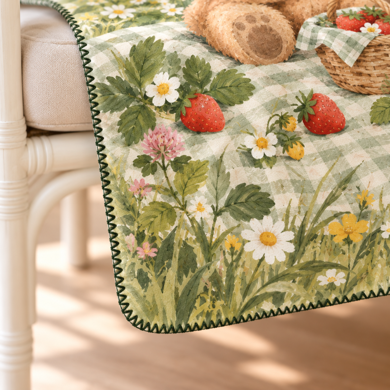 Teddy Picnic Polar Bebek Battaniyesi — Kenar ve dikiş detayı