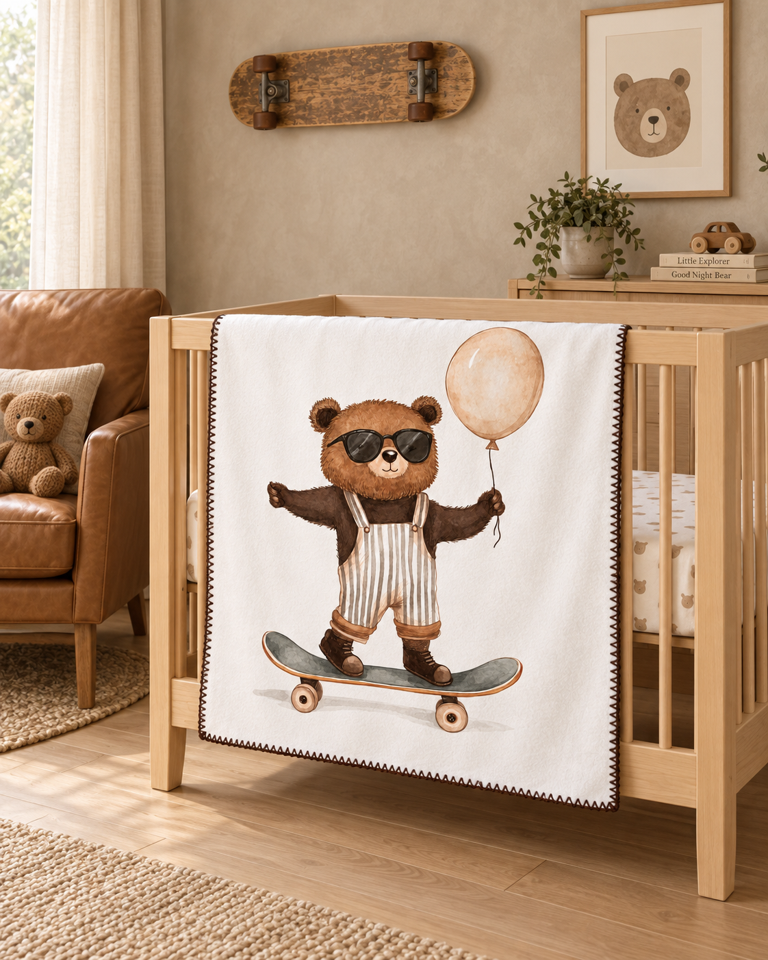 Teddy Rider Polar Bebek Battaniyesi – beşikte görünüm