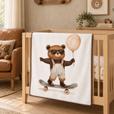 Teddy Rider Polar Bebek Battaniyesi – beşikte görünüm