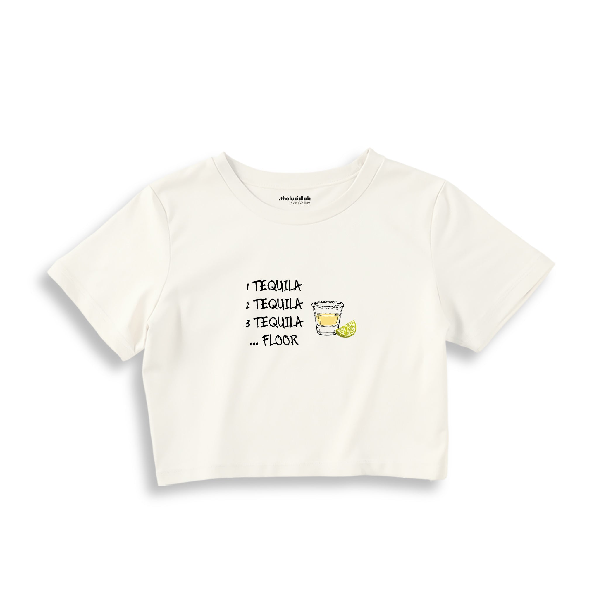1 Tequila 2 Tequila Crop Tişört — Ekru — Ön baskı