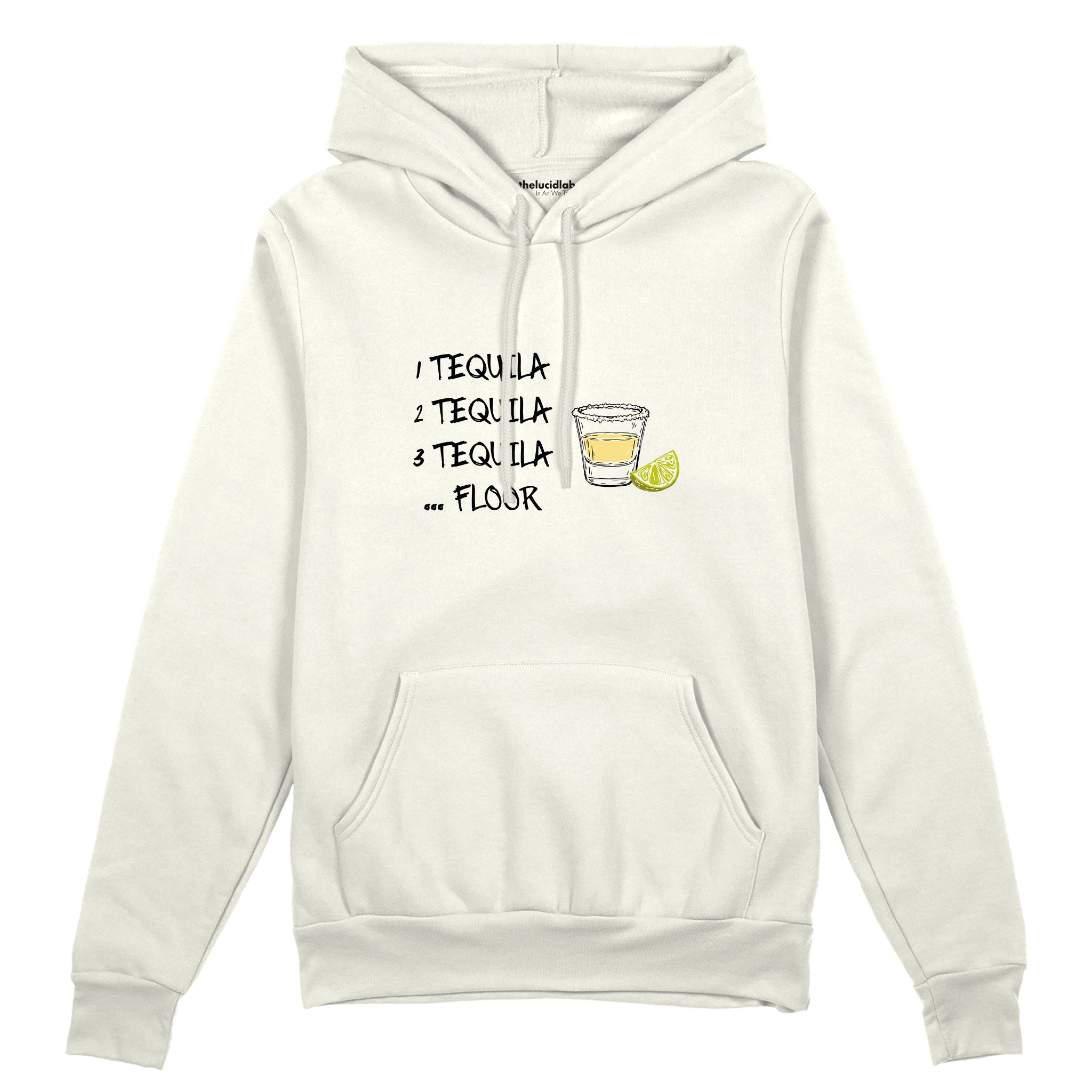 1 Tequila 2 Tequila Oversize Hoodie — Beyaz — Ön baskı