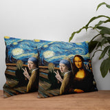 Mona Lisa - İnci Küpeli Kız - The Starry Night Çift Taraflı Kırlent Kılıfı 2 Adet