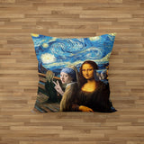 Mona Lisa - İnci Küpeli Kız - The Starry Night Çift Taraflı Kırlent Kılıfı 2 Adet
