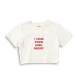 Treat Your Girl Right Crop Tişört - ekru