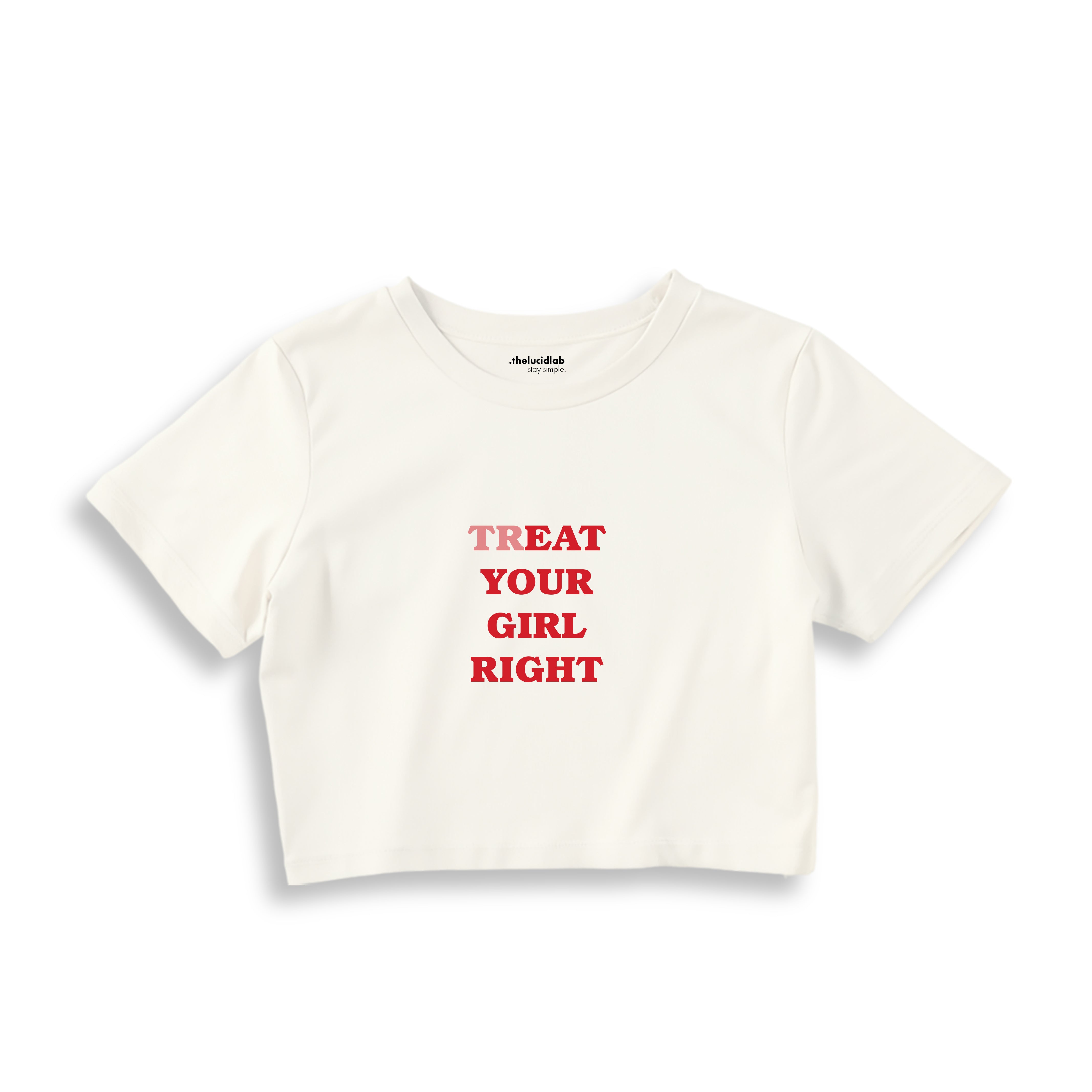 Treat Your Girl Right Crop Tişört - ekru